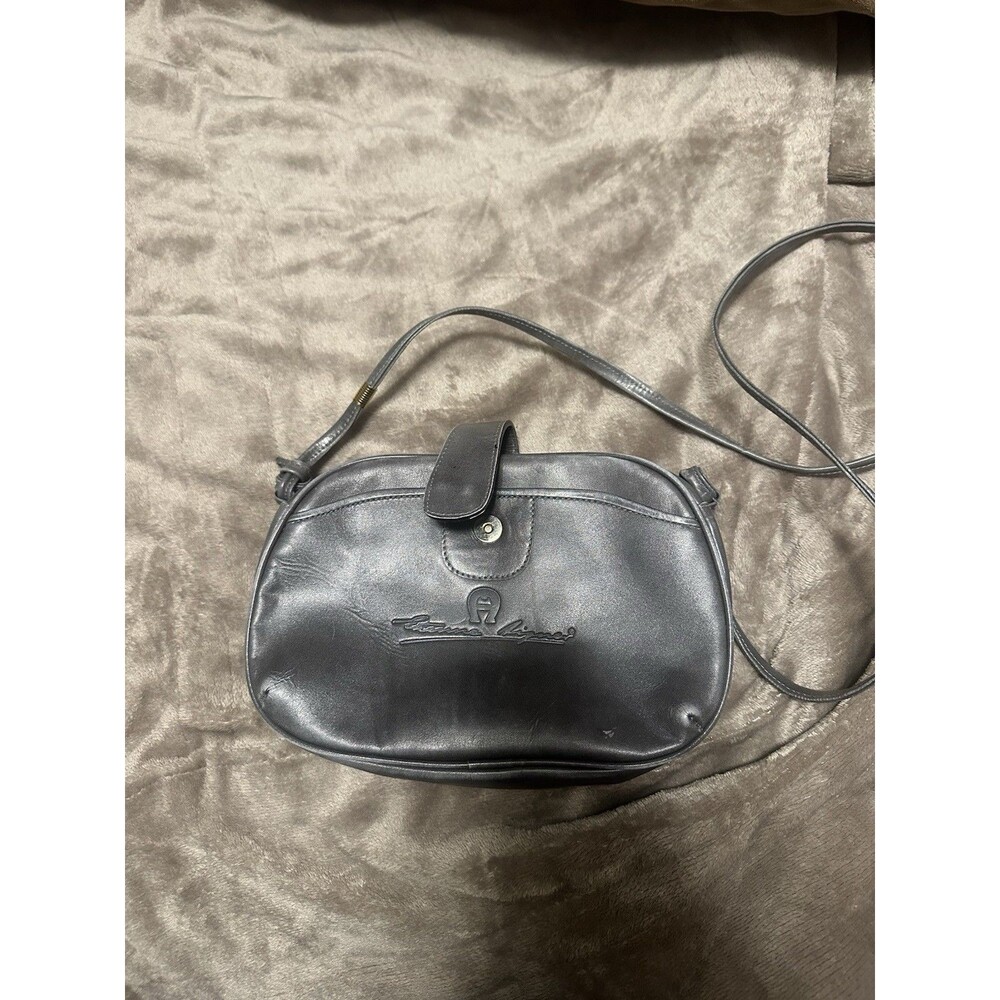 Women’s Vintage Gray Leather Etienne Aigner Crossbody Shoulder Bag